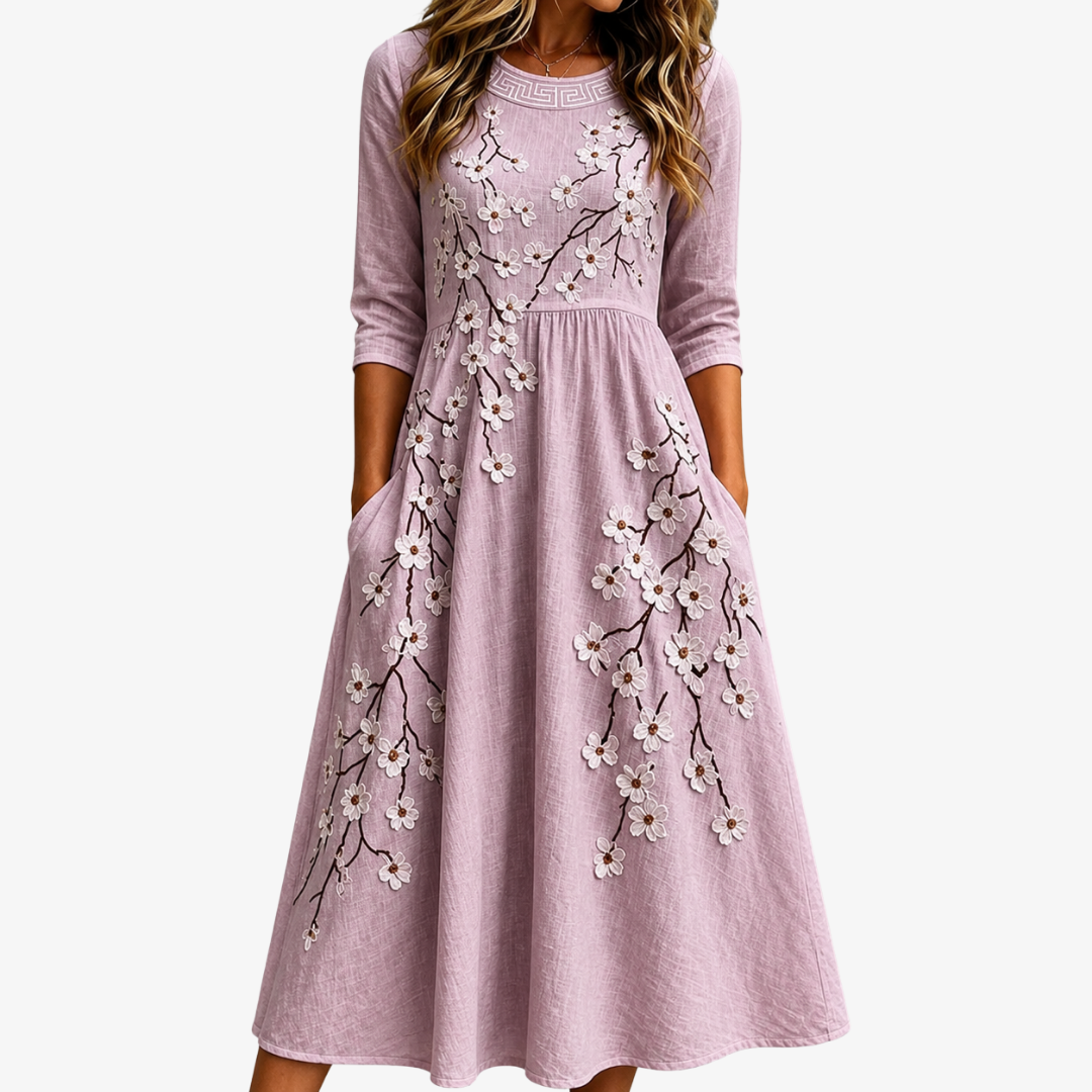 Blushing Orchard | Midi Spring Dress