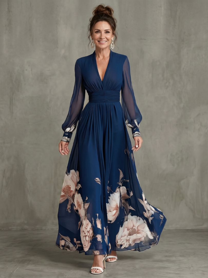 Briony | Pleated Sheer Sleeves Maxi Dress