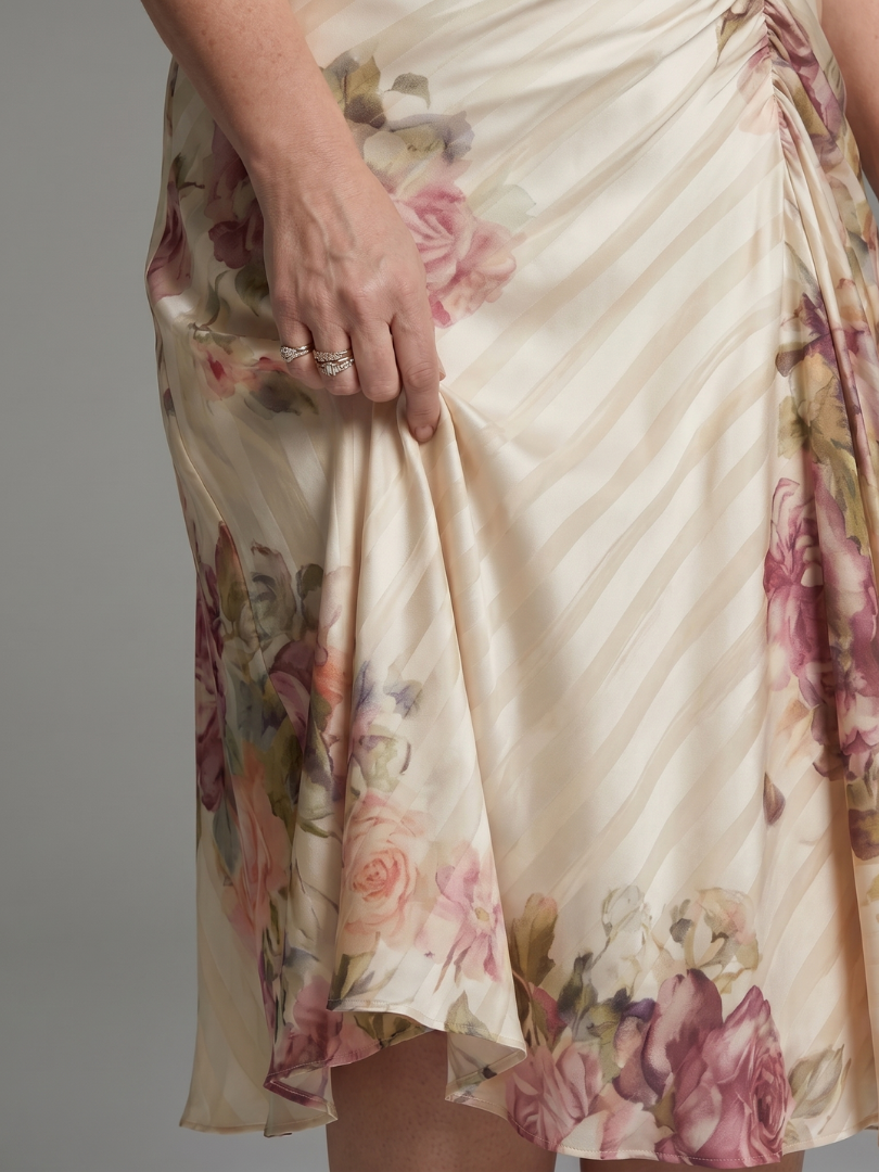 Eliska |  Flutter Sleeve Wrap Floral Stripe Print Midi Dress