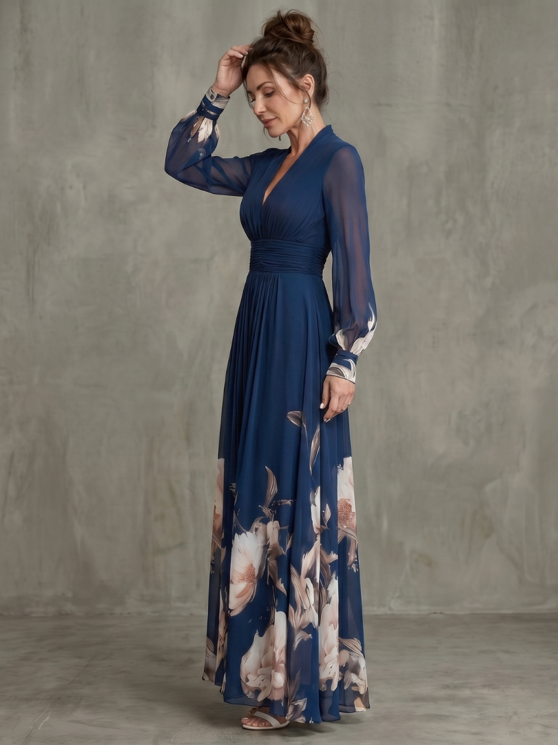 Briony | Pleated Sheer Sleeves Maxi Dress