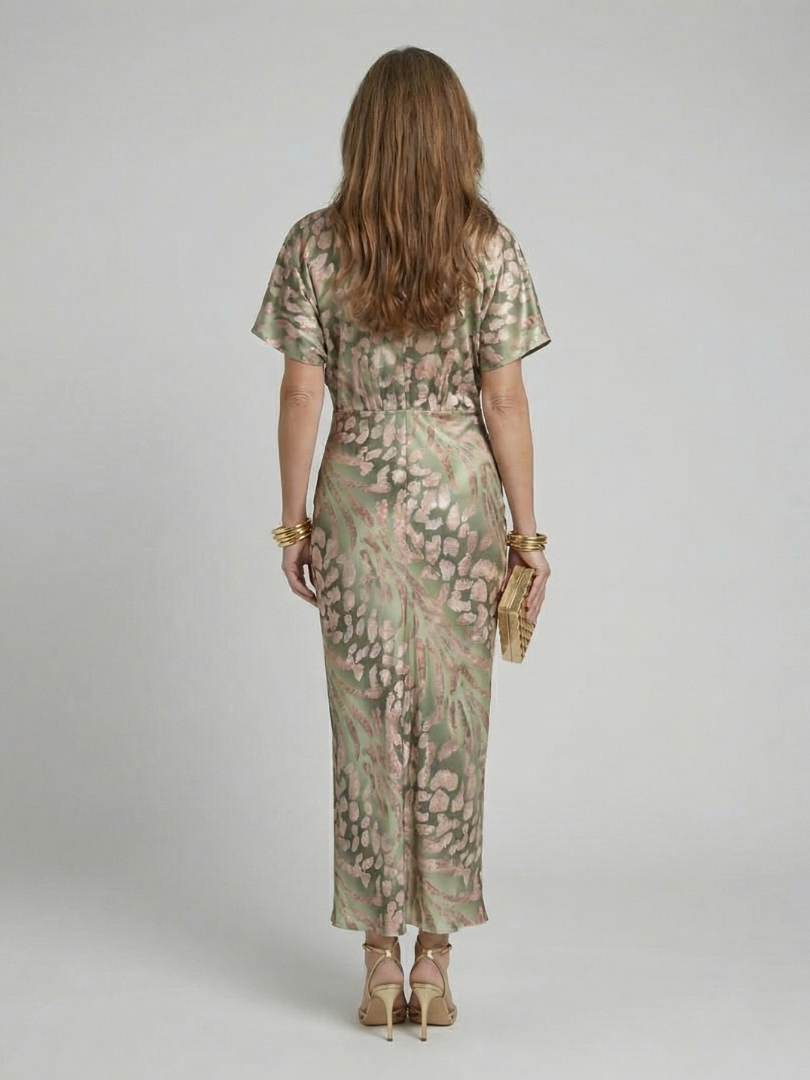 Ottilie™ | Abstract Print V Neck Twist Waist Midi Dress