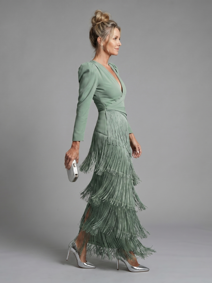Linnea | Long Sleeve Soft Fringe Skirt Midi Dress