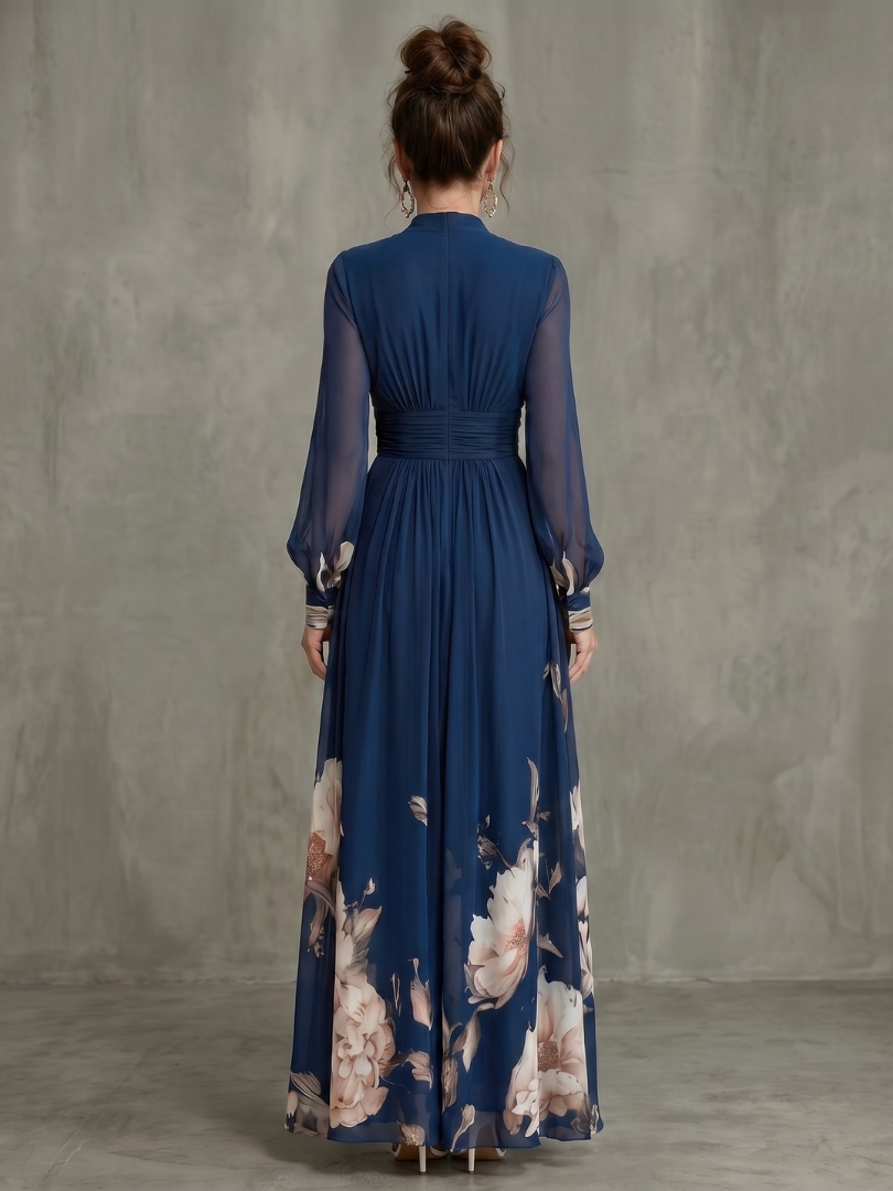 Briony | Pleated Sheer Sleeves Maxi Dress