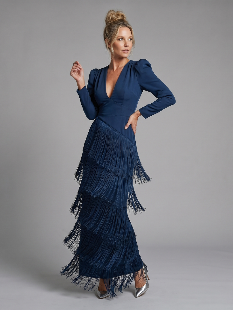 Linnea | Long Sleeve Soft Fringe Skirt Midi Dress