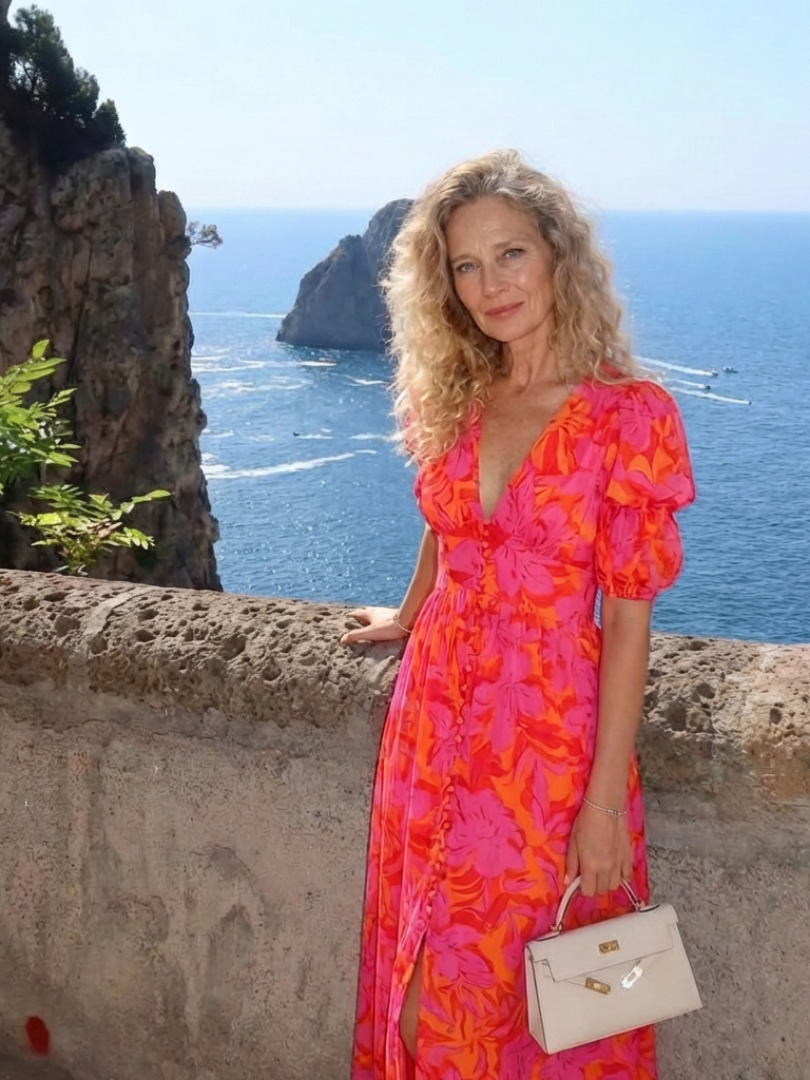 Lucinda™ | Floral V Neck Puff Sleeve Midi Dress