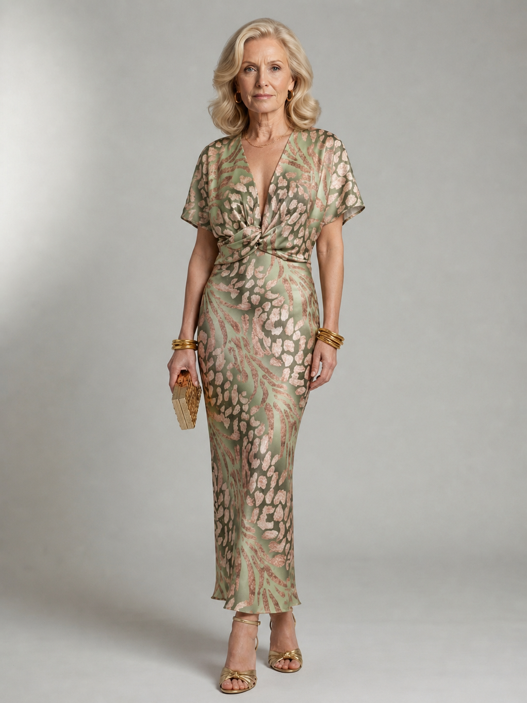 Ottilie™ | Abstract Print V Neck Twist Waist Midi Dress