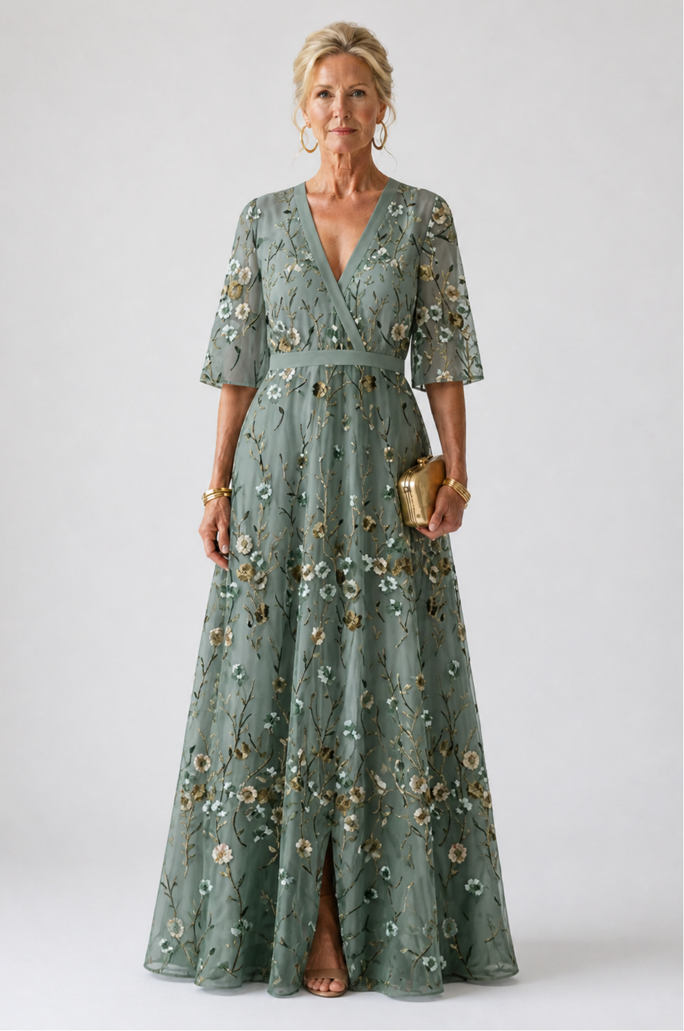 Maribel™ | Floral V Neck Short Sleeve Maxi Dress