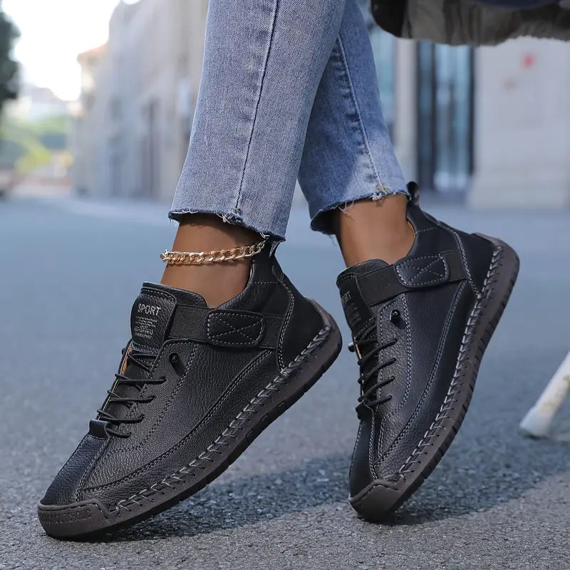 Jillian™ | Vegan Leather Stitched Strap Sneakers