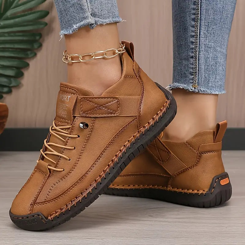 Jillian™ | Vegan Leather Stitched Strap Sneakers