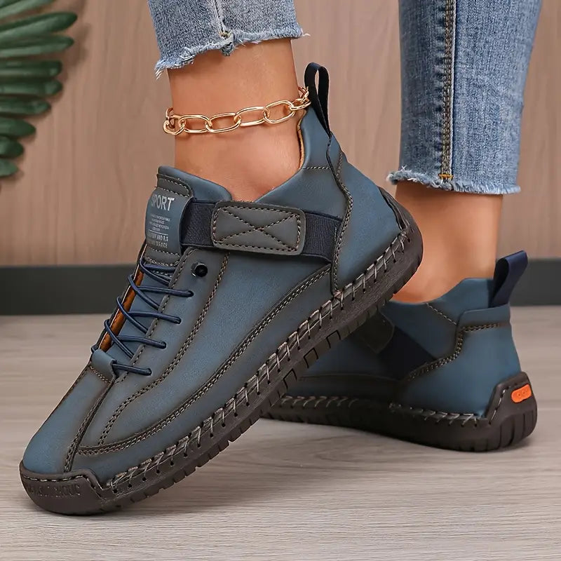 Jillian™ | Vegan Leather Stitched Strap Sneakers