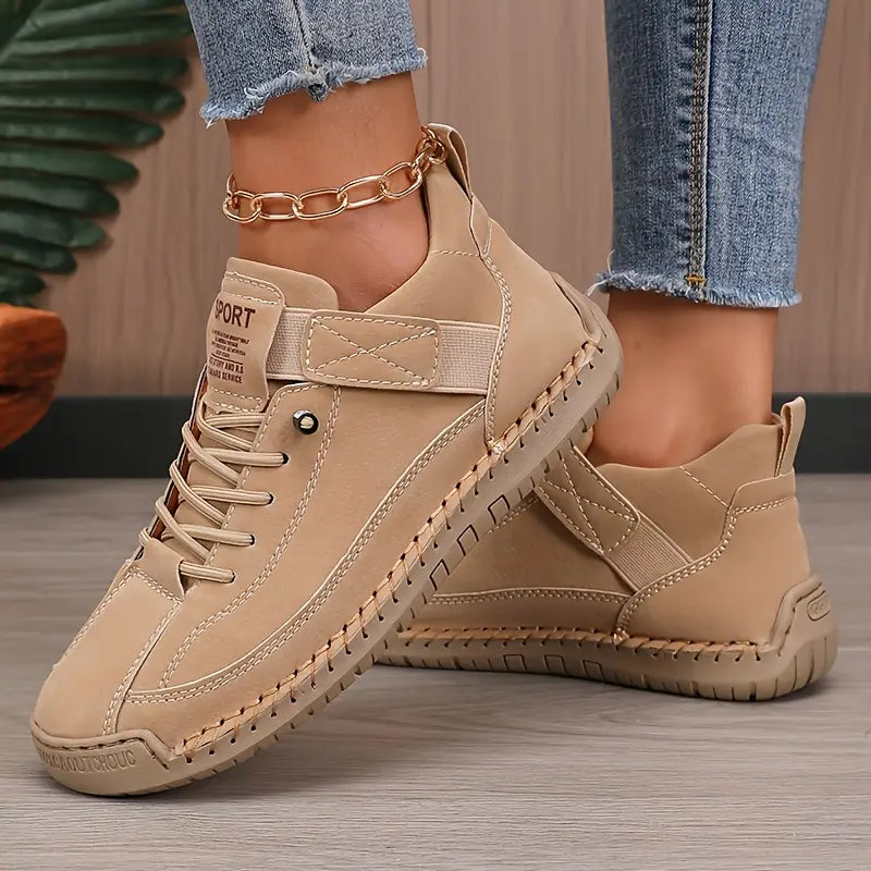 Jillian™ | Vegan Leather Stitched Strap Sneakers