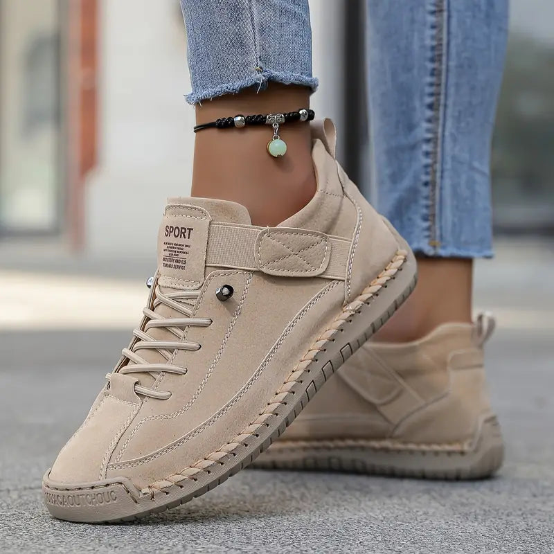 Jillian™ | Vegan Leather Stitched Strap Sneakers