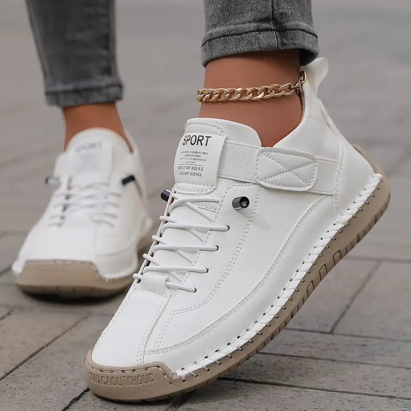 Jillian™ | Vegan Leather Stitched Strap Sneakers