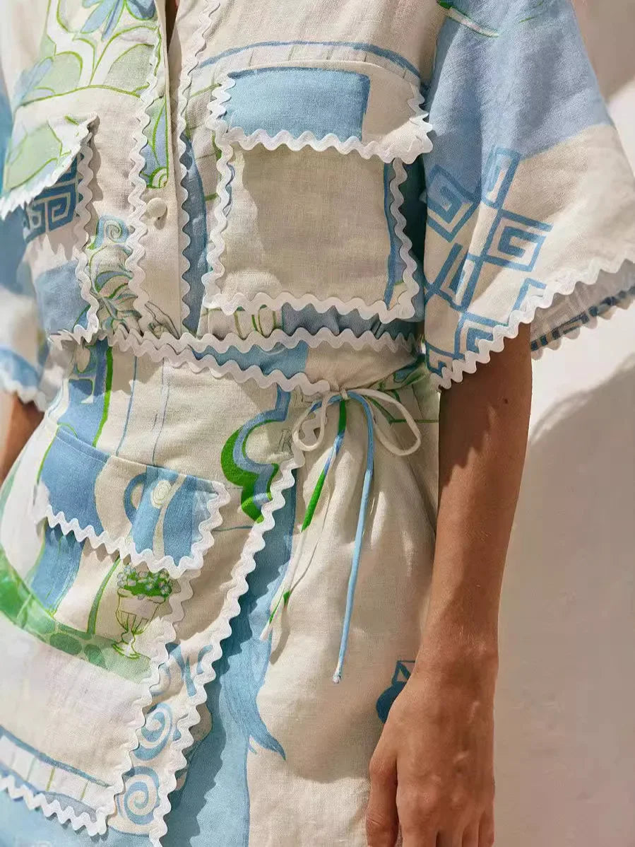 Judy™ | Patchwork Two-Piece Cotton-Linen blend Set