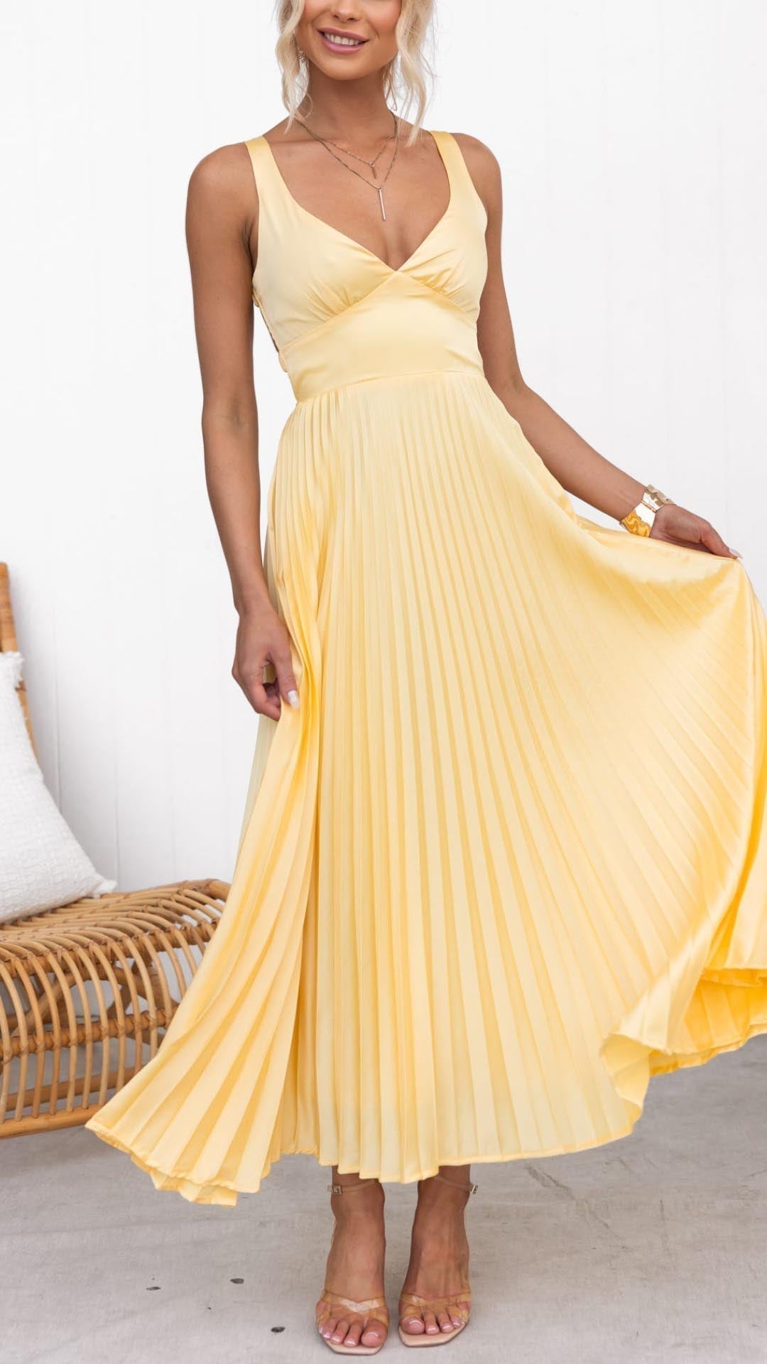 Seren™ | Pleated V-Neck Maxi Dress