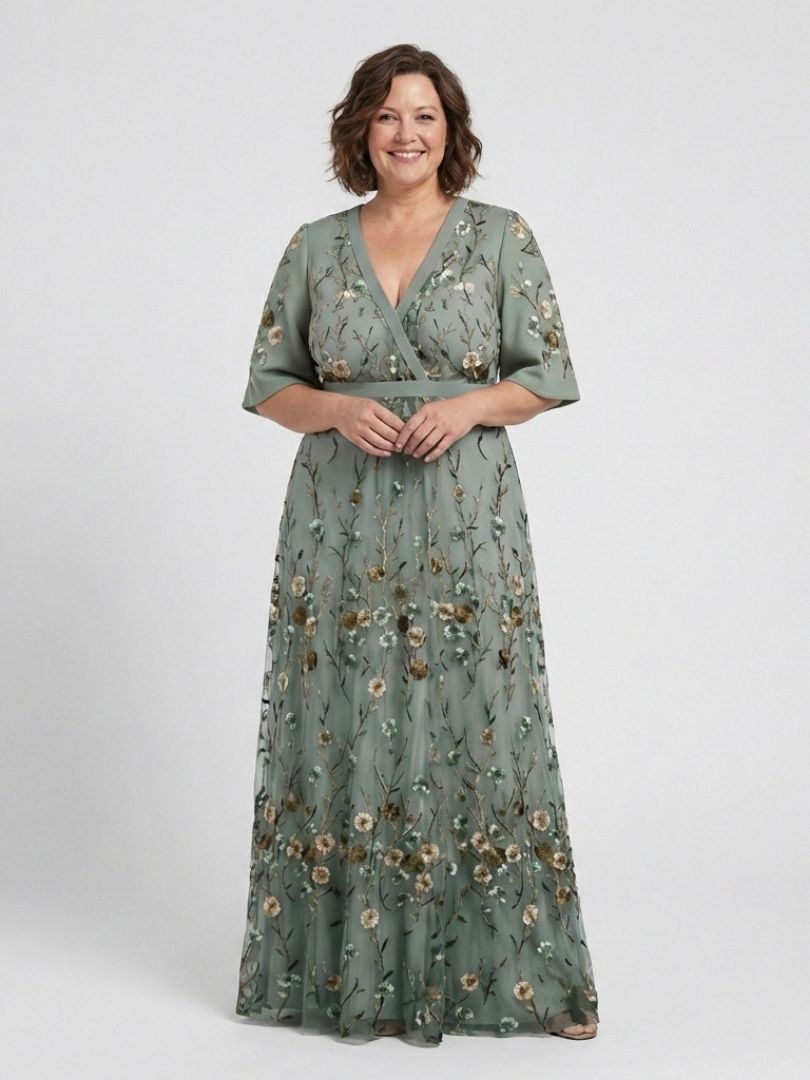 Maribel™ | Floral V Neck Short Sleeve Maxi Dress