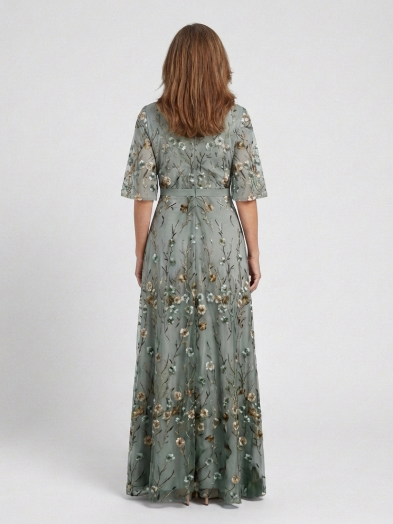 Maribel™ | Floral V Neck Short Sleeve Maxi Dress