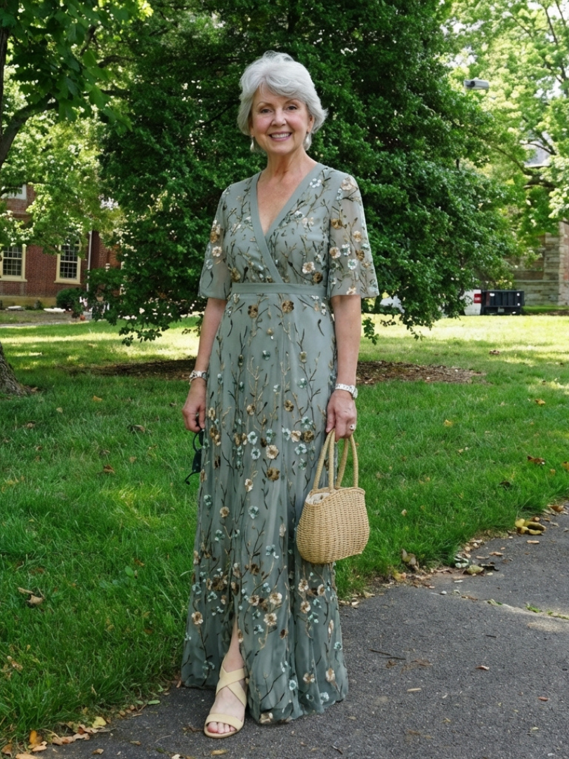 Maribel™ | Floral V Neck Short Sleeve Maxi Dress