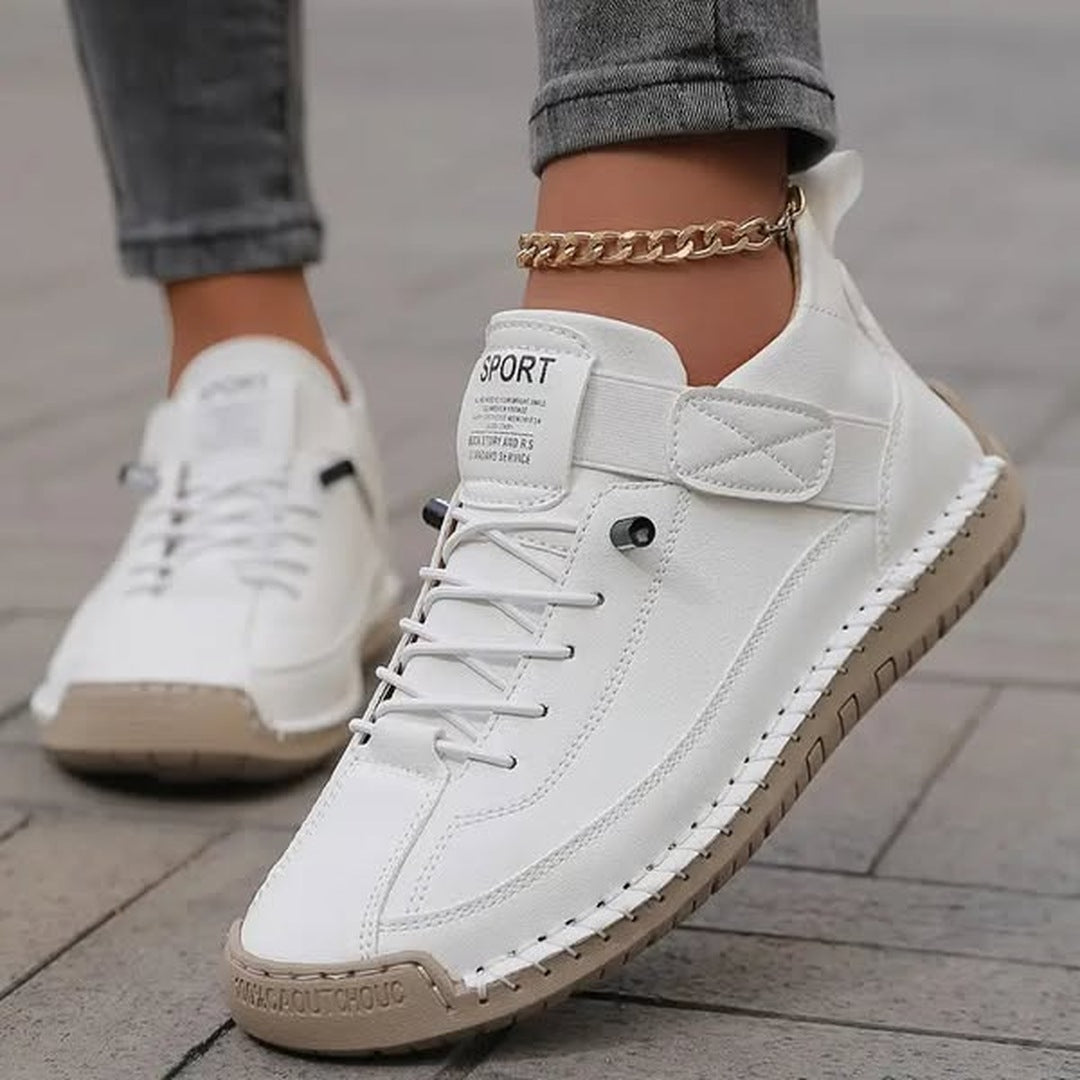 Jillian™ | Vegan Leather Stitched Strap Sneakers
